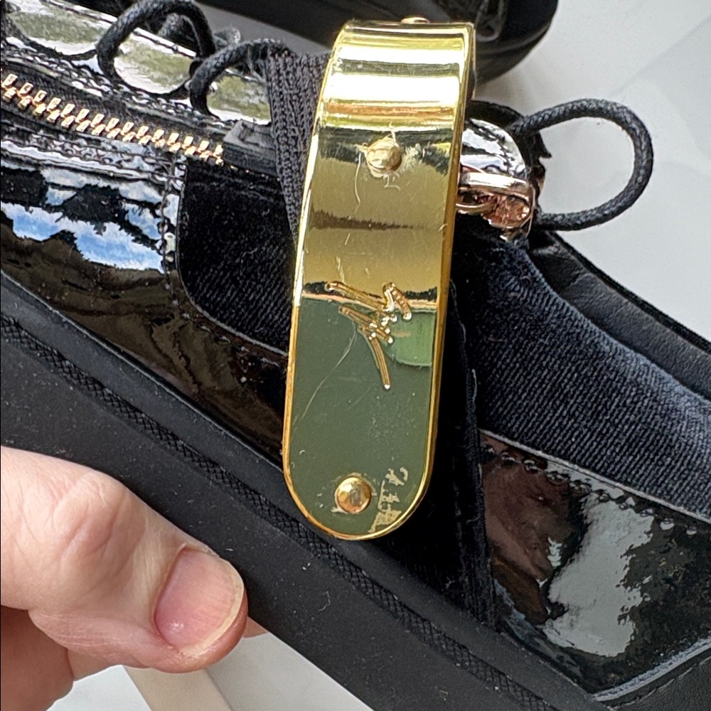 Giuseppe Zanotti Black Leather and Velvet Sneakers with Gold Accents - Picture 5 of 6